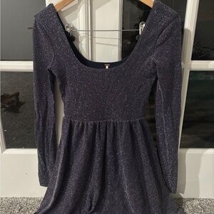 Sparkling Navy Long Sleeve Dress